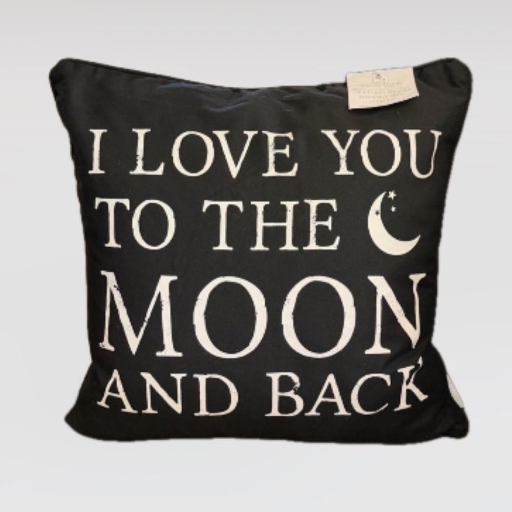‘’ I Love You To The Moon And Back “Decorative Black & White Print Pillow 20x20